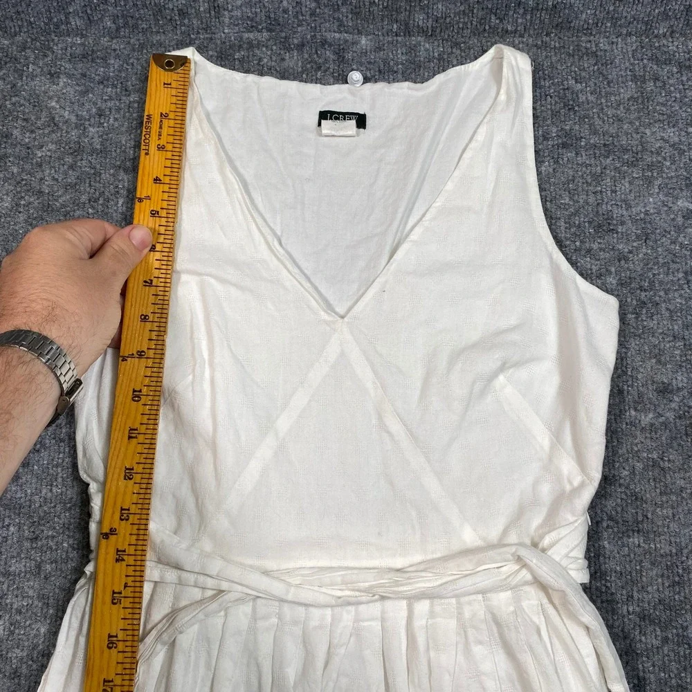 J. Crew White Cotton‎ Sleeveless V-Neck Tie Waist Fit & Flare Dress Size 2